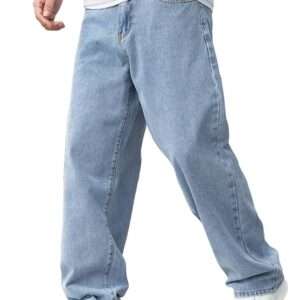 DENIMLOOK Men Relaxed Straight Fit Mid Rise Baggy Light Blue Jeans