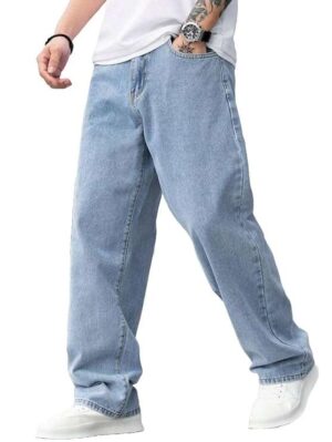 DENIMLOOK Men Relaxed Straight Fit Mid Rise Baggy Light Blue Jeans